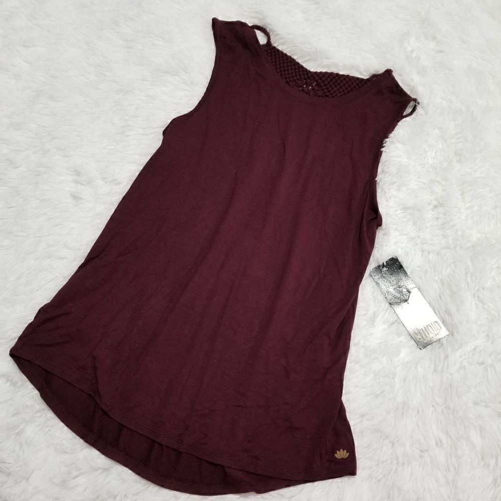 NWT Energy Zone Maroon Macrame Loose Fit Causal Crew Neck Summer Chic Tank Top  
